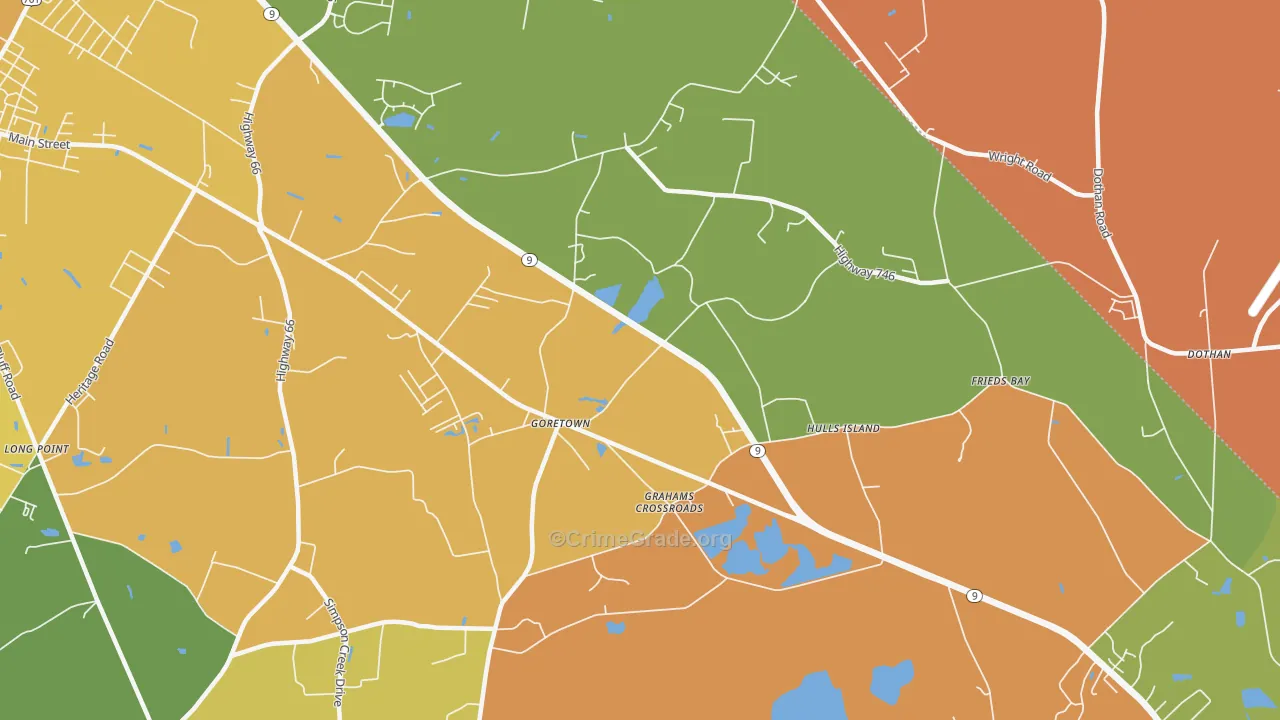 Goretown, SC Map of Theft Rates