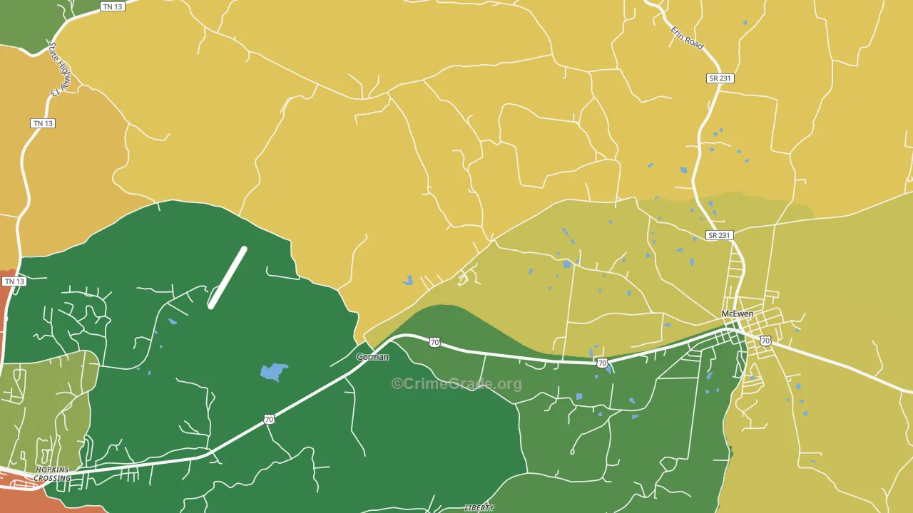 Gorman, TN Map of Theft Rates