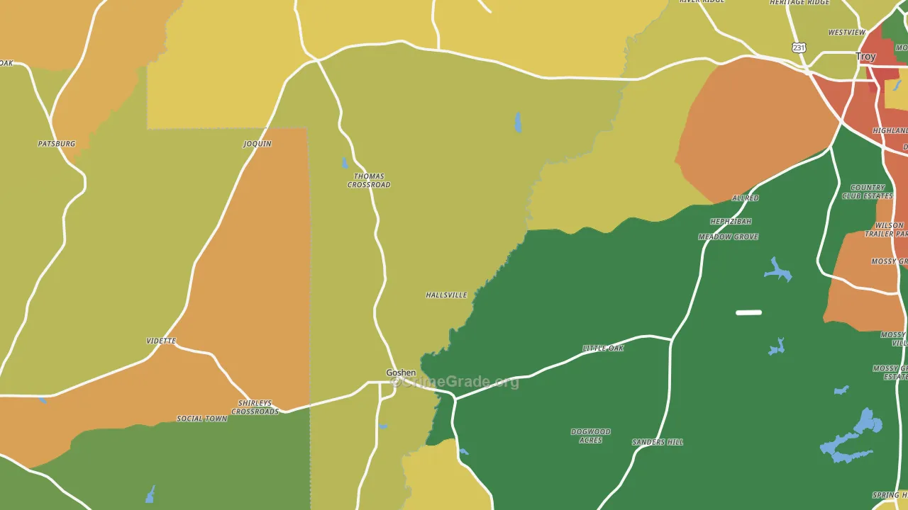 Goshen, AL Map of Theft Rates