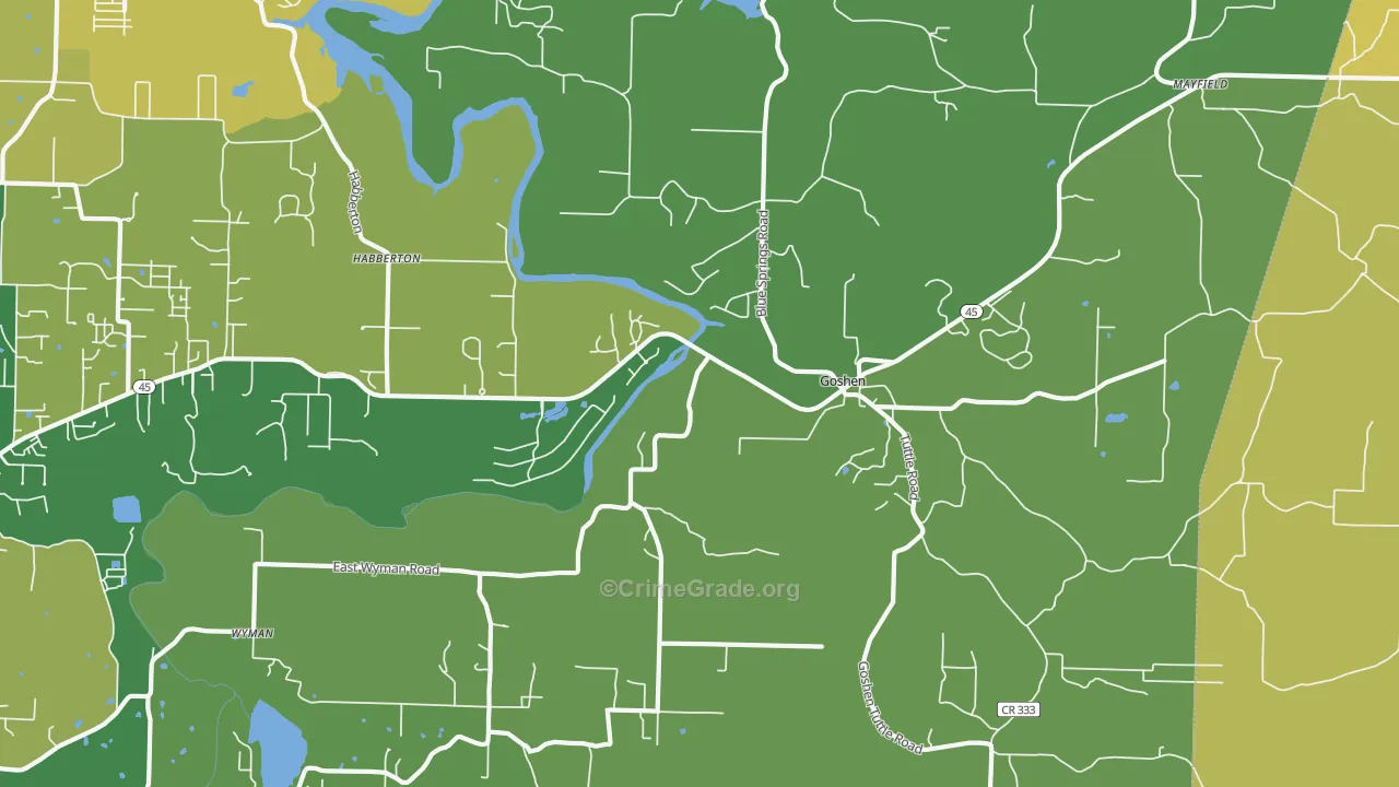 Goshen, AR Map of Theft Rates