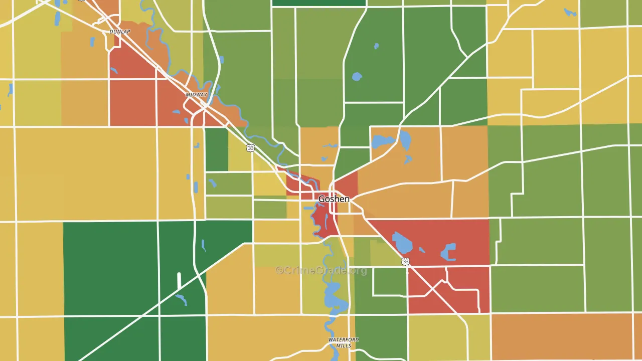 Goshen, IN Map of Theft Rates