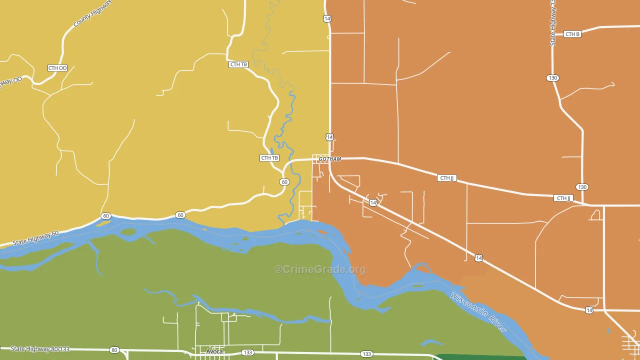 Gotham, WI Map of Theft Rates