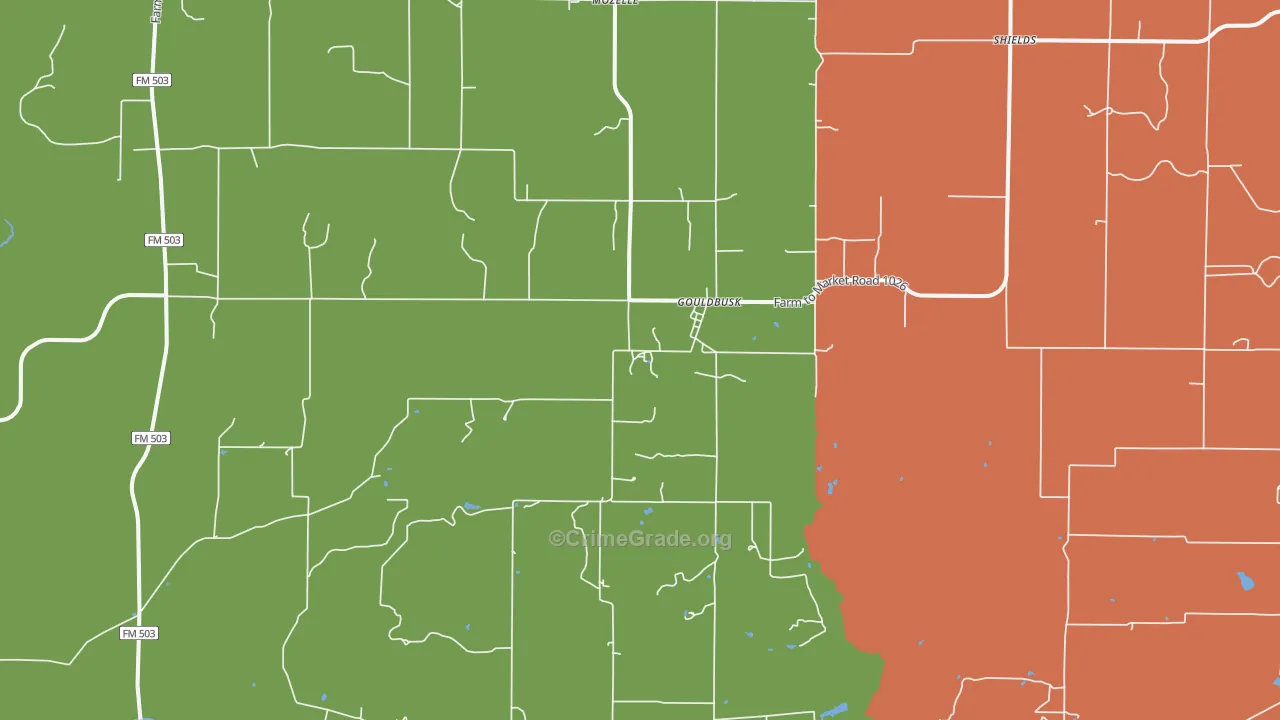 Gouldbusk, TX Map of Theft Rates
