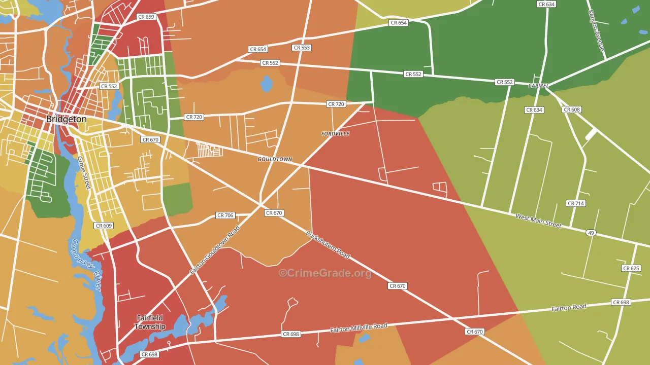 Gouldtown, NJ Map of Theft Rates