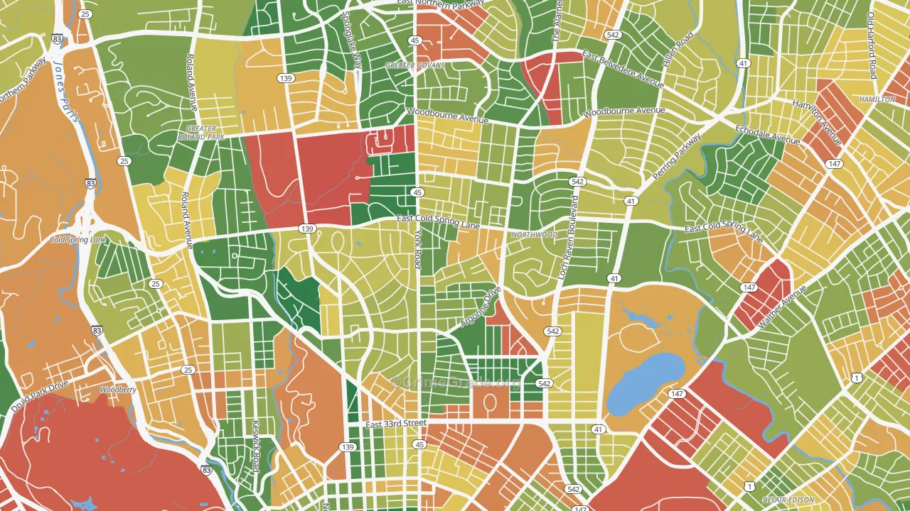 Govans, Baltimore, MD Map of Theft Rates