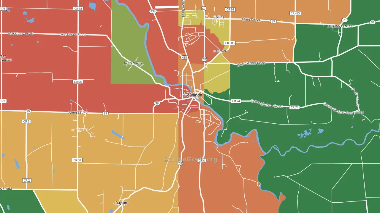 Gowanda, NY Map of Theft Rates