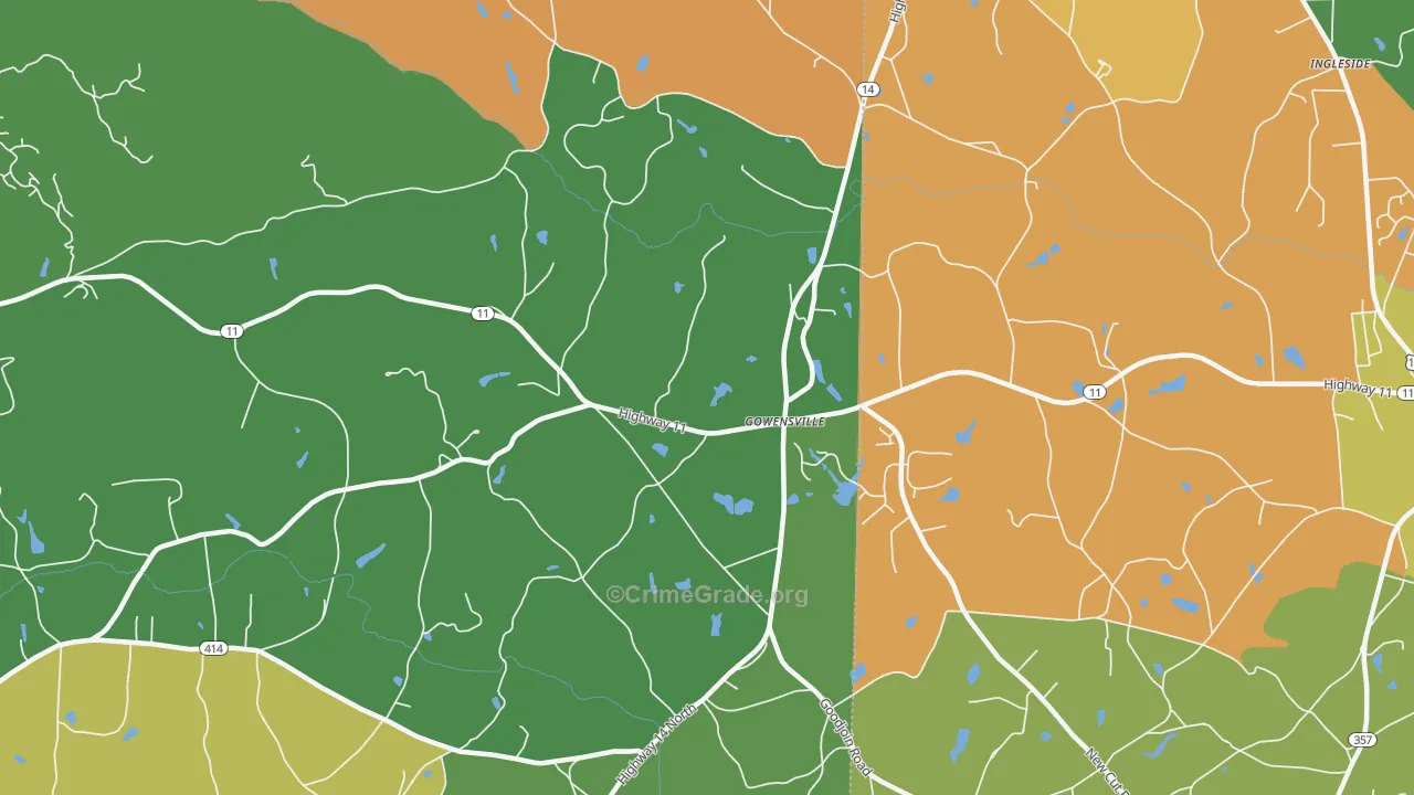 Gowensville, SC Map of Theft Rates