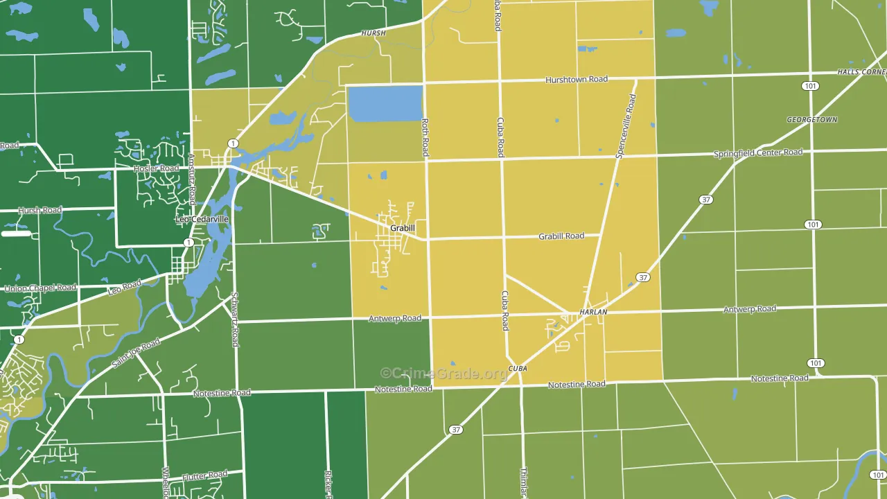 Grabill, IN Map of Theft Rates