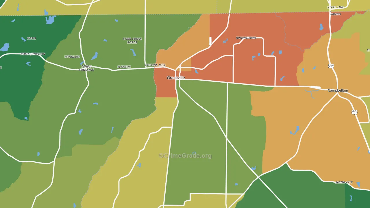 Graceville, FL Map of Theft Rates