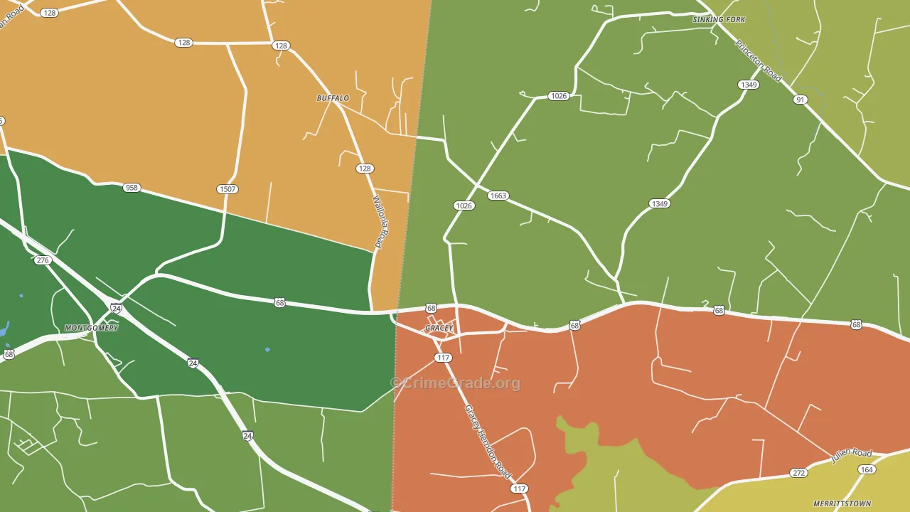 Gracey, KY Map of Theft Rates