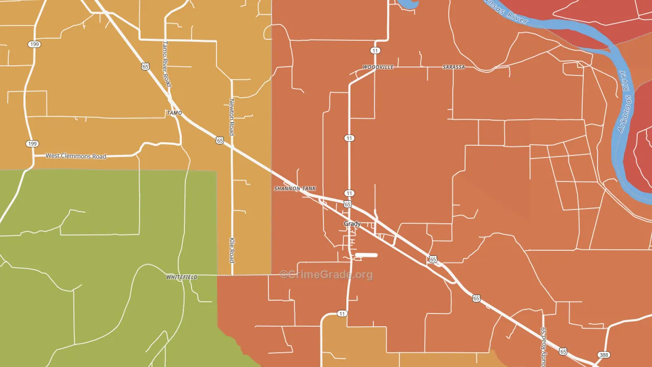 Grady, AR Map of Theft Rates