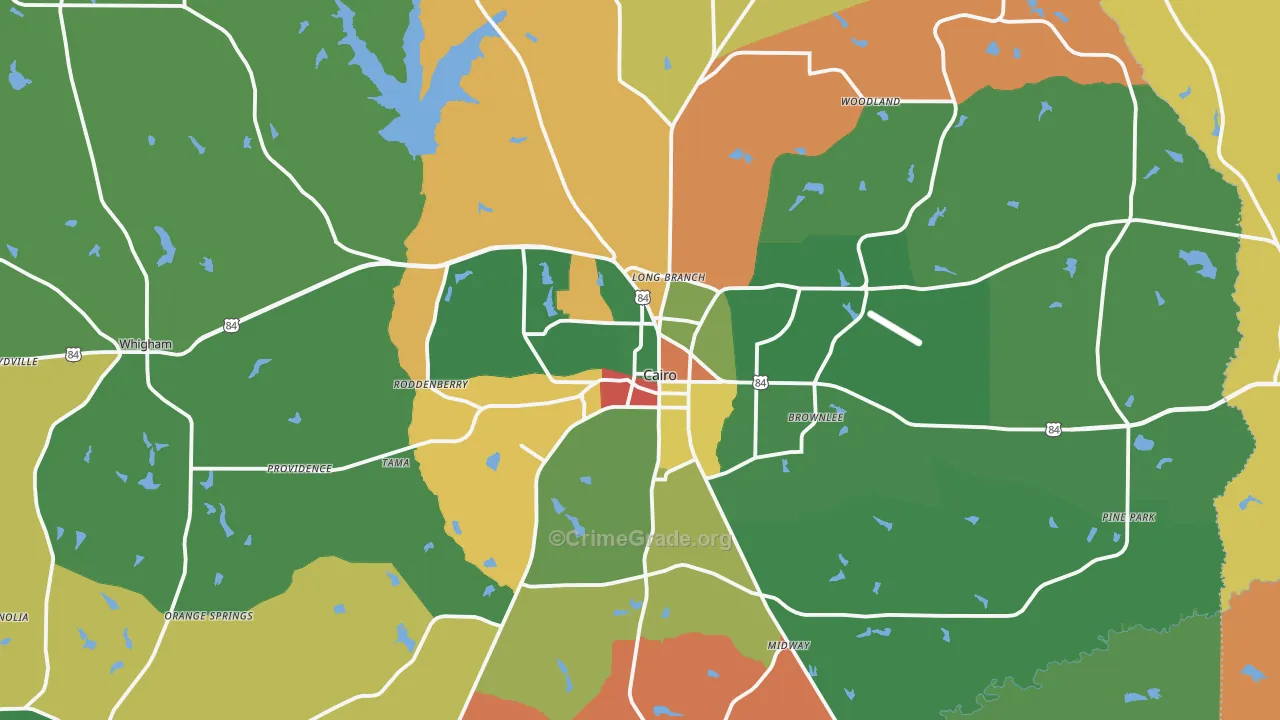 Grady County, GA Map of Theft Rates