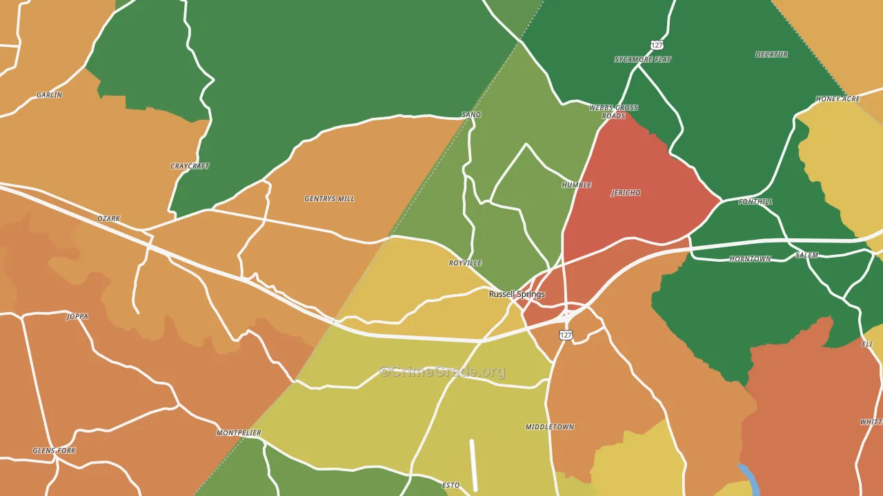 Gradyville, KY Map of Theft Rates