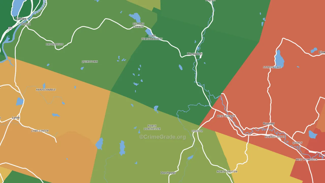Grafton County, NH Map of Theft Rates