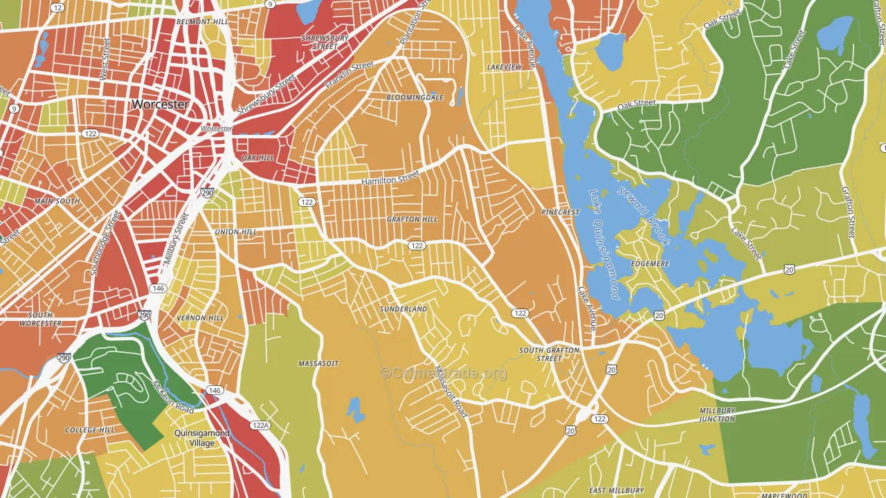 Grafton Hill, Worcester, MA Map of Theft Rates