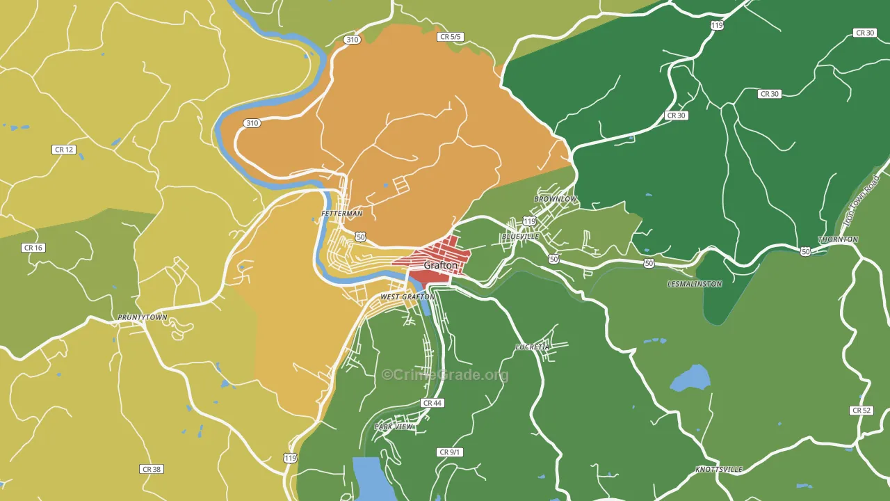 Grafton, WV Map of Theft Rates