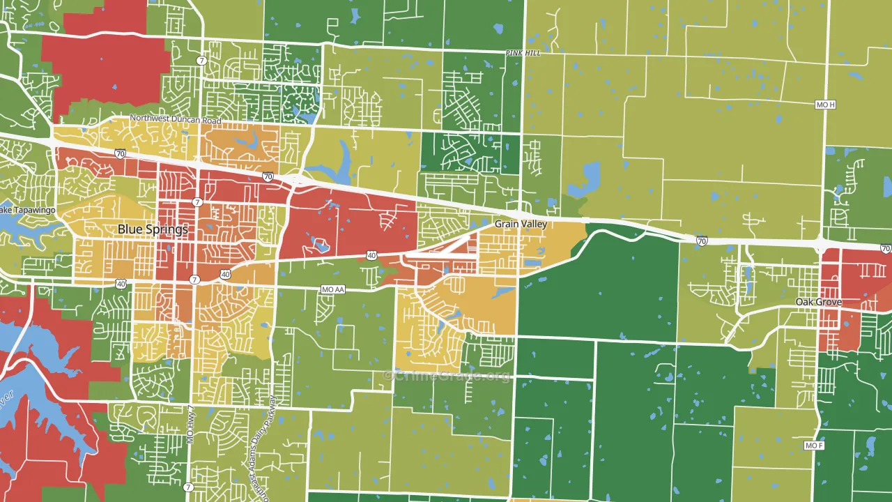 Grain Valley, MO Map of Theft Rates