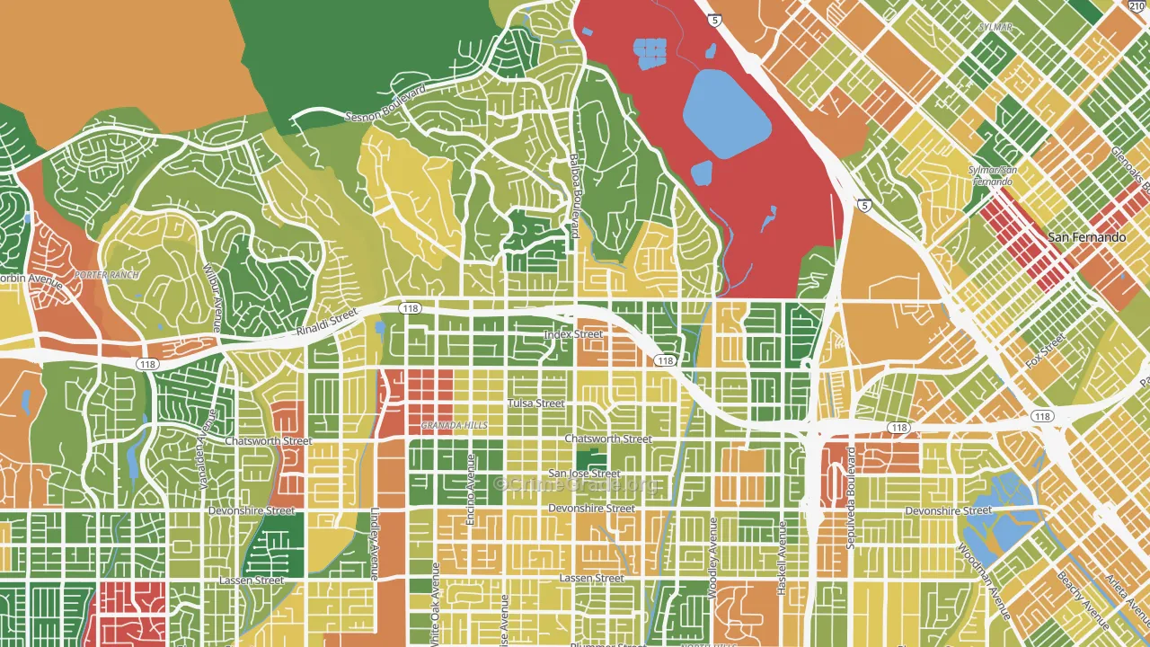 Granada Hills, CA Map of Theft Rates
