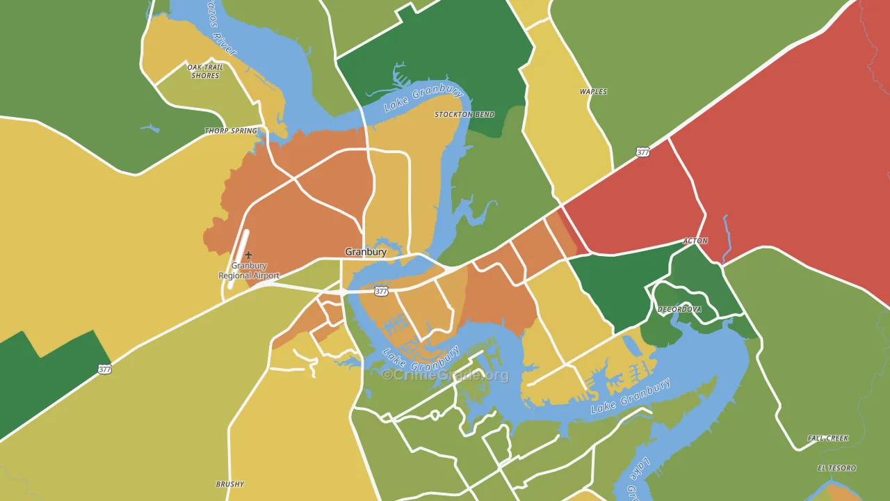Granbury, TX Map of Theft Rates