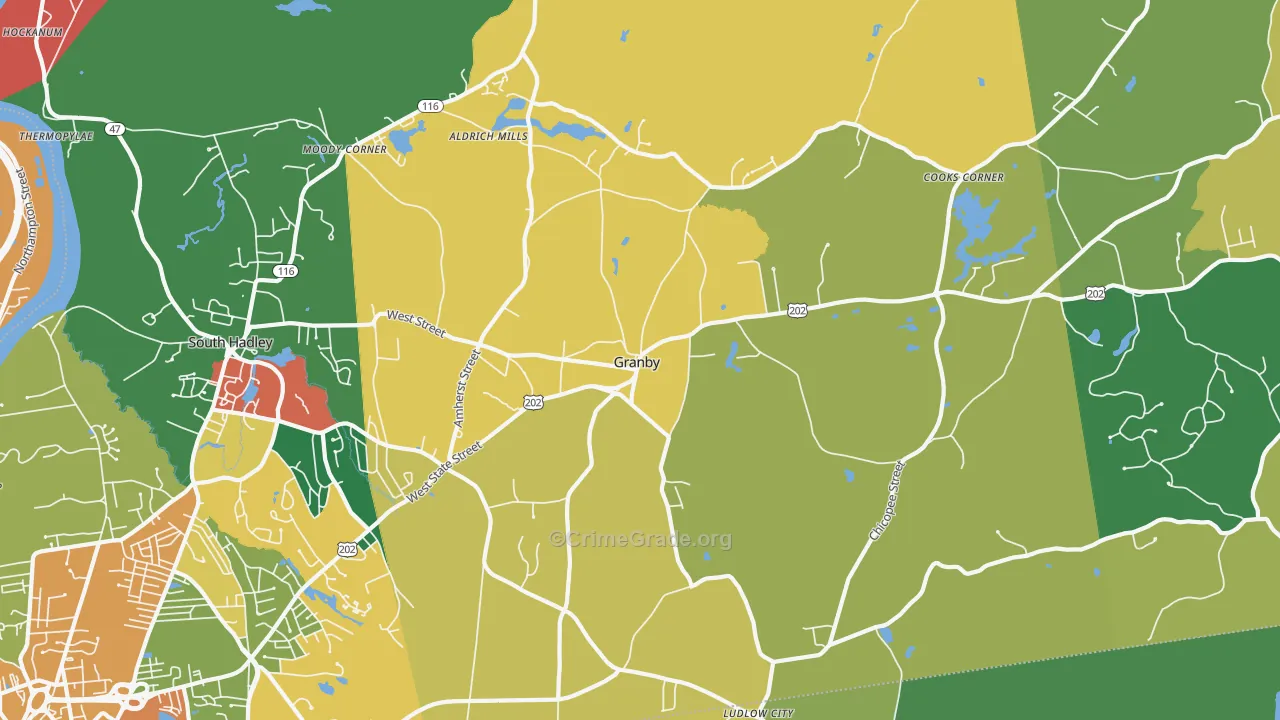 Granby, MA Map of Theft Rates