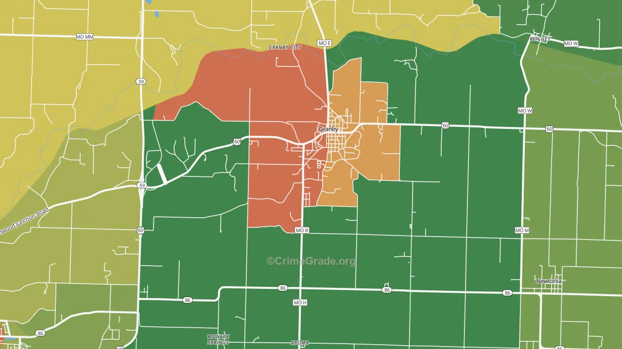 Granby, MO Map of Theft Rates