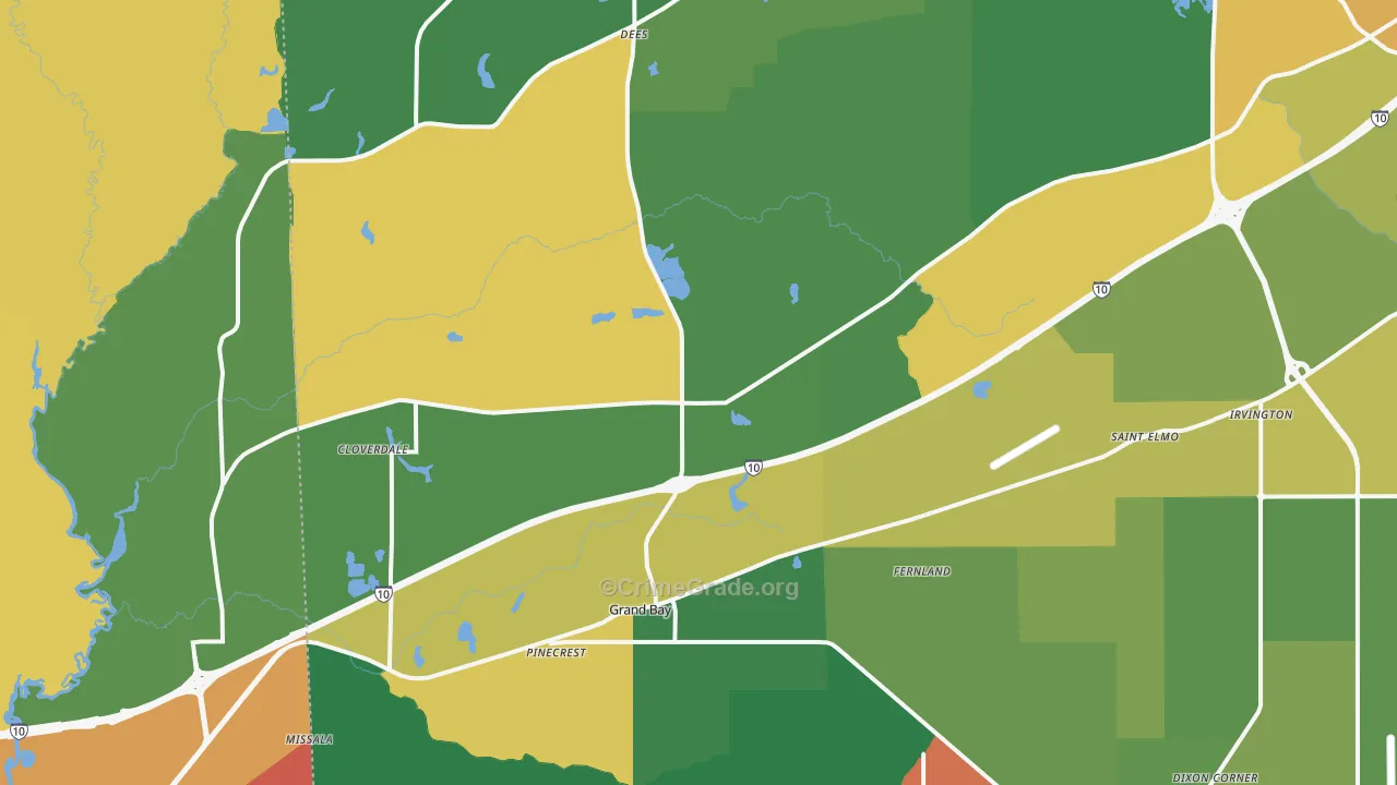 Grand Bay, AL Map of Theft Rates