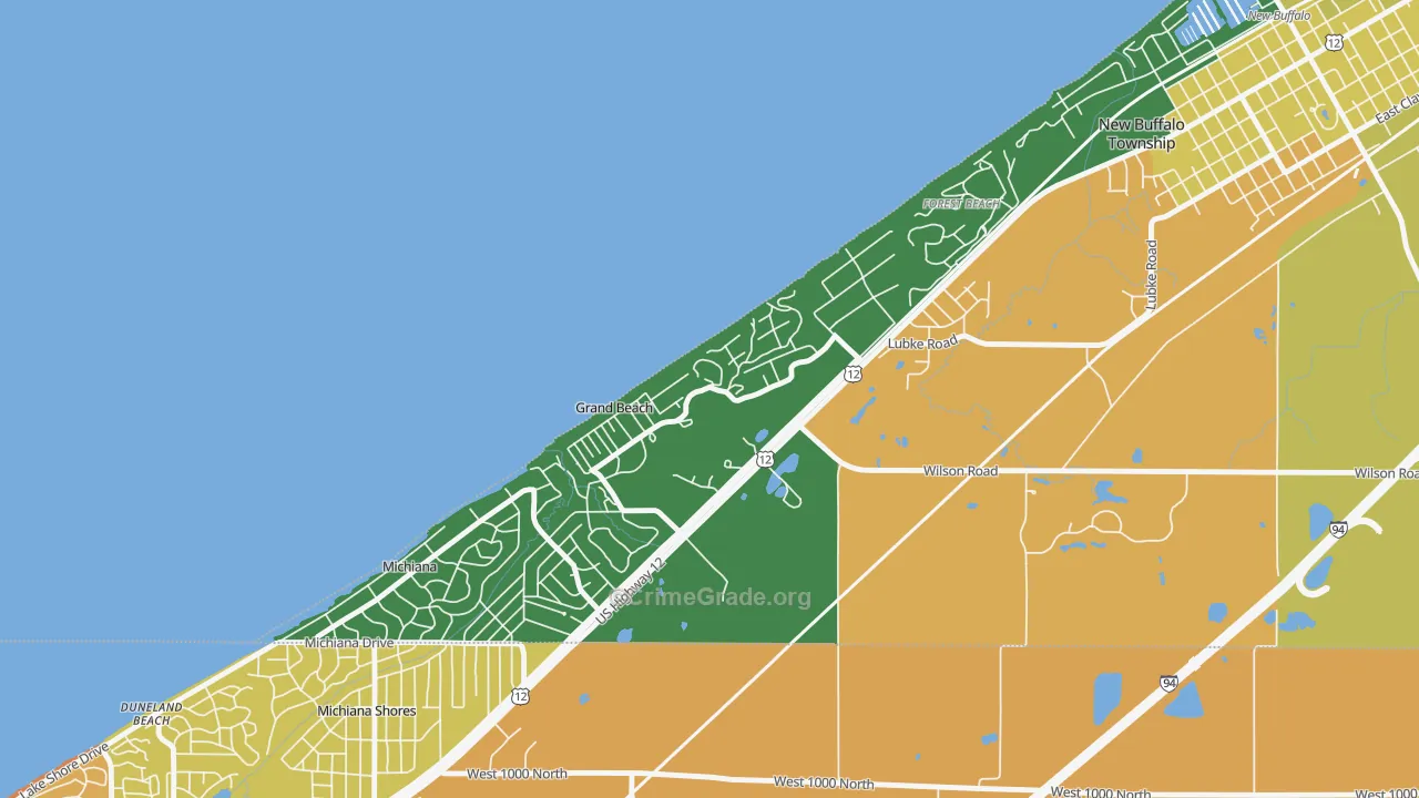 Grand Beach, MI Map of Theft Rates