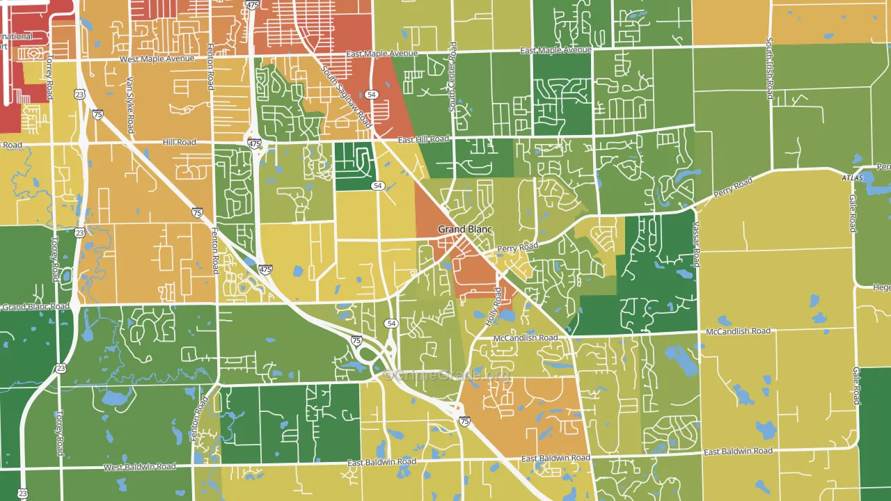 Grand Blanc, MI Map of Theft Rates
