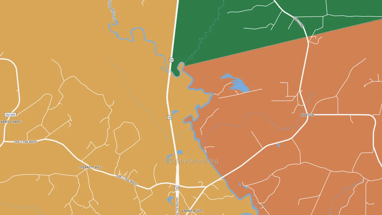 Grand Bluff, TX Map of Theft Rates