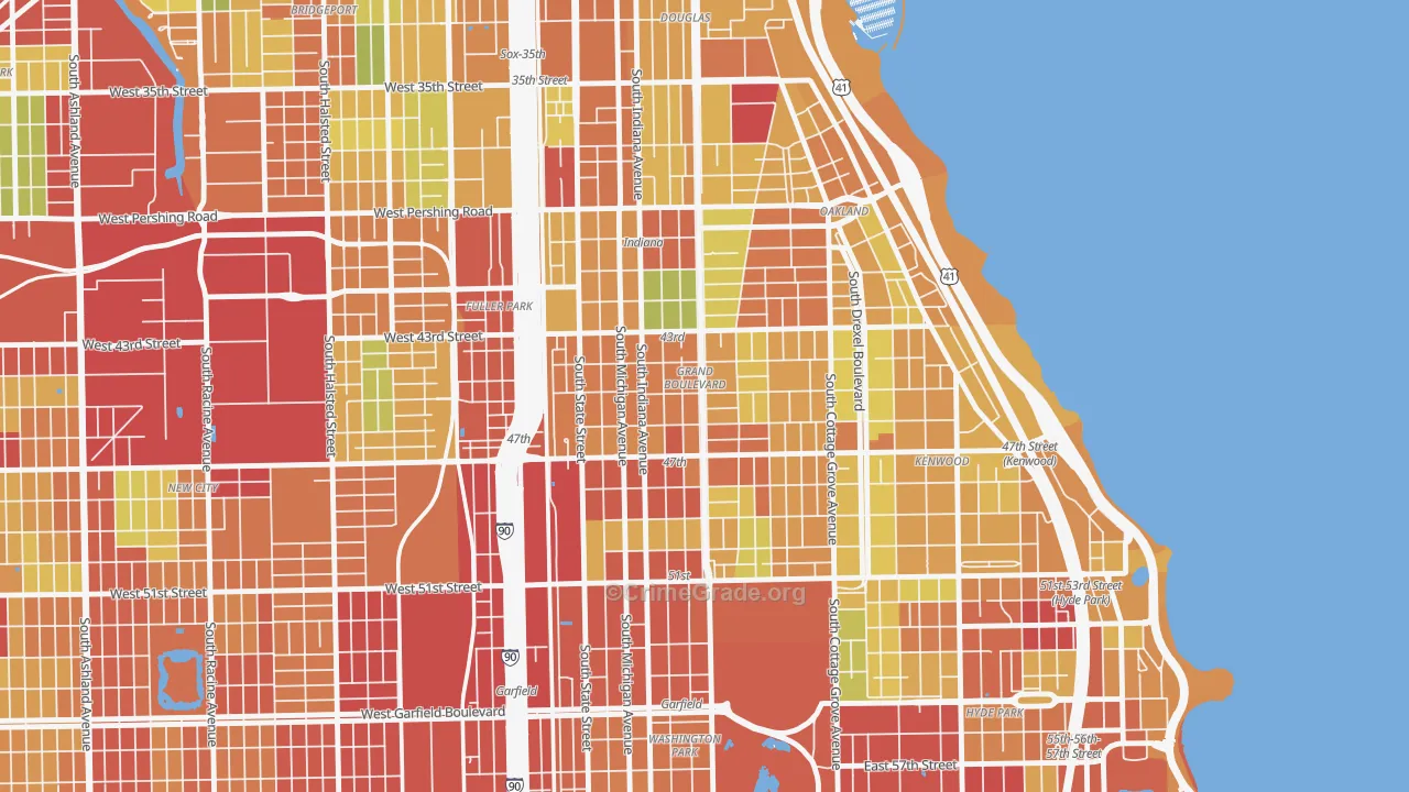 Grand Boulevard, Chicago, IL Map of Theft Rates