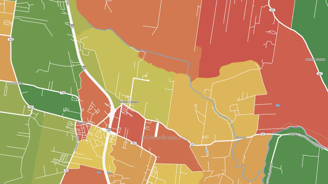 Grand Coteau, LA Map of Theft Rates