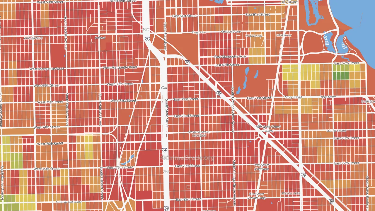 Grand Crossing, Chicago, IL Map of Theft Rates