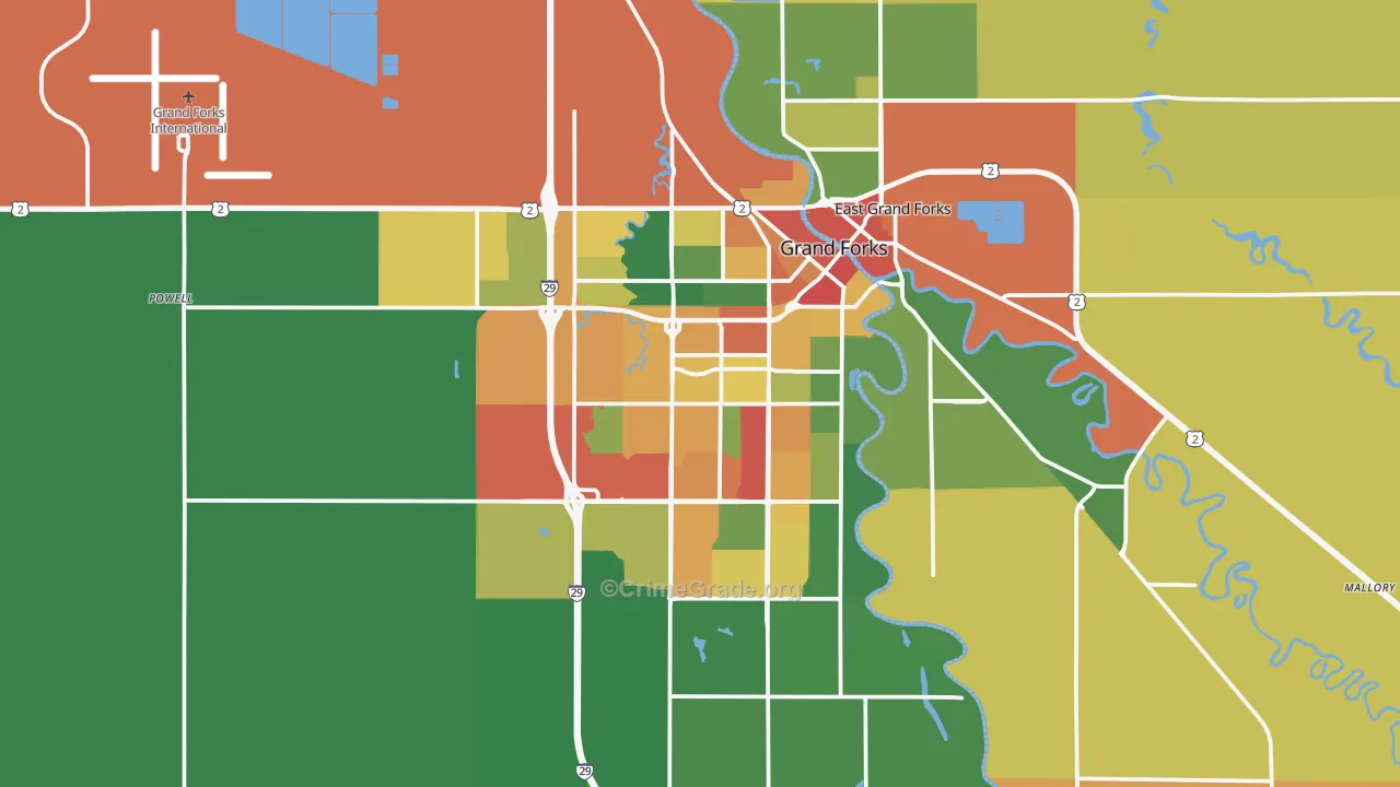 Grand Forks, ND Map of Theft Rates