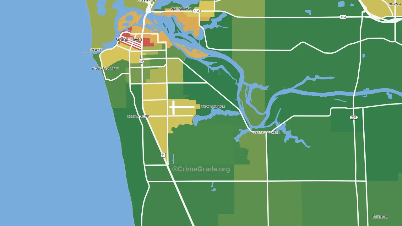 Grand Haven, MI Map of Theft Rates