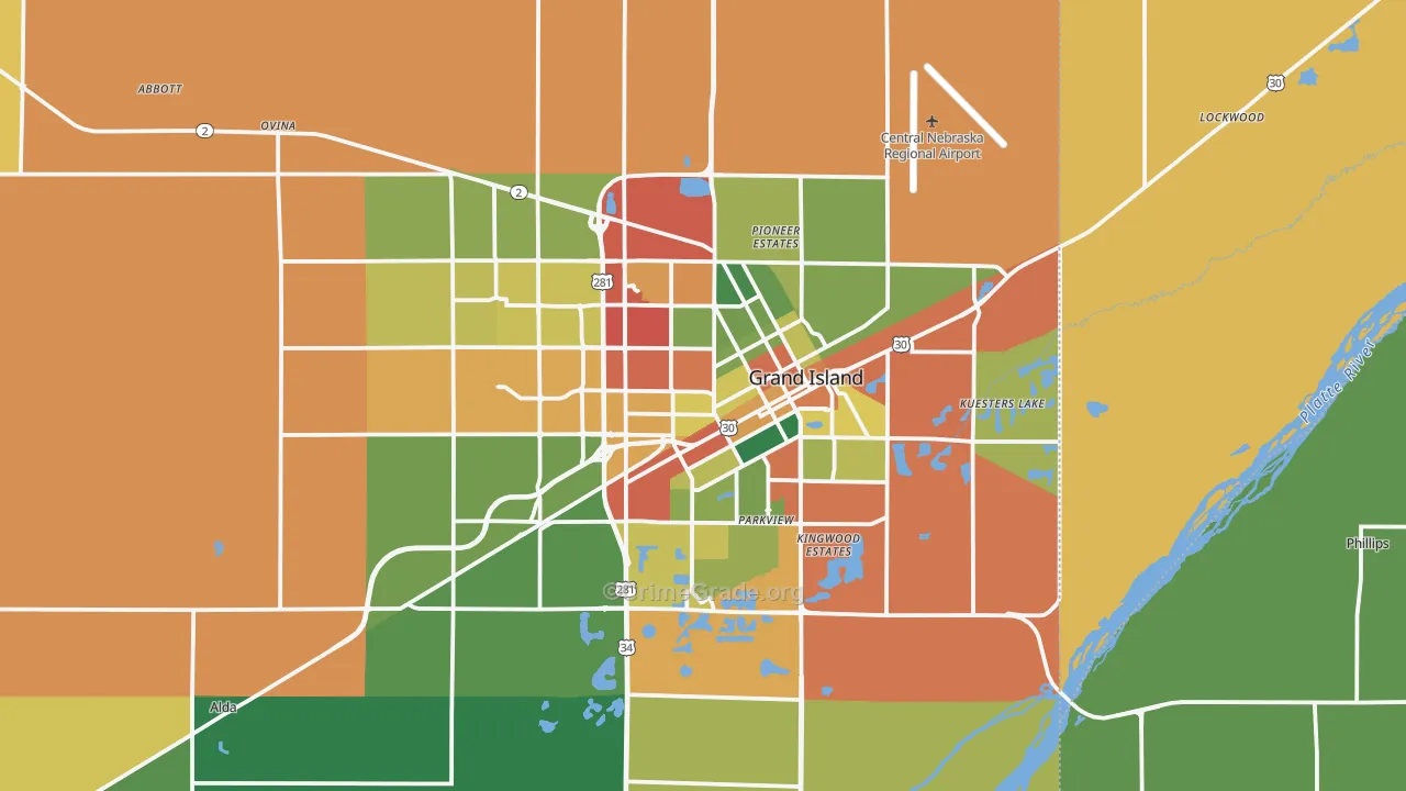 Grand Island, NE Map of Theft Rates