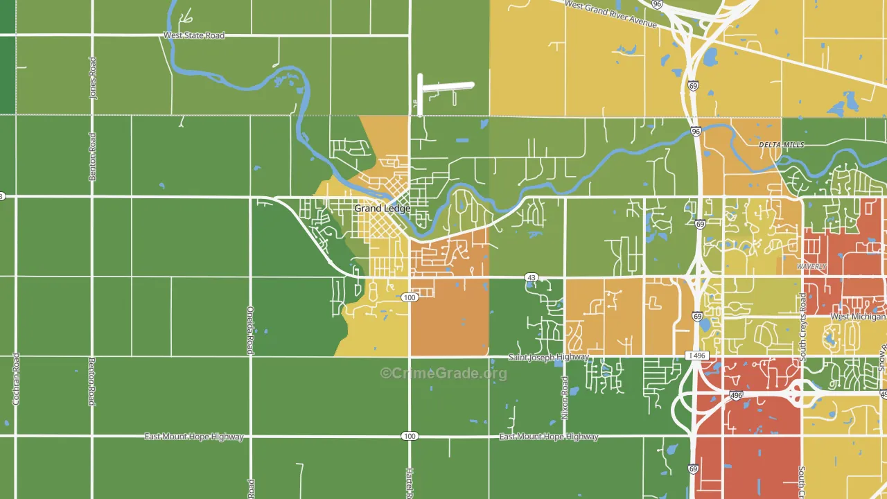 Grand Ledge, MI Map of Theft Rates