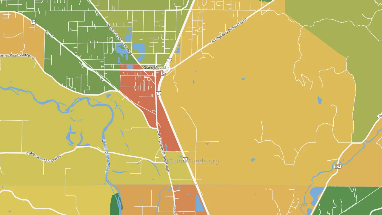 Grand Mound, WA Map of Theft Rates