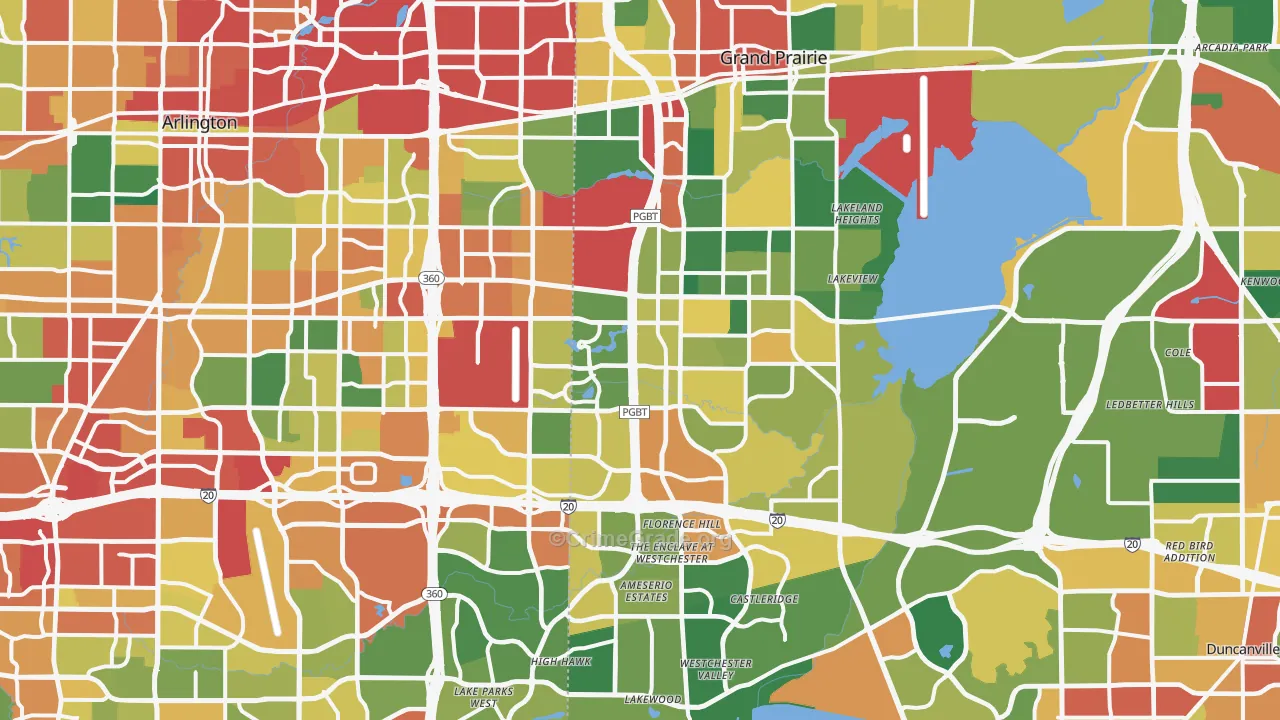 Grand Prairie, TX Map of Theft Rates