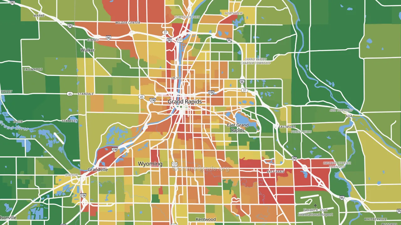 Grand Rapids, MI Map of Theft Rates