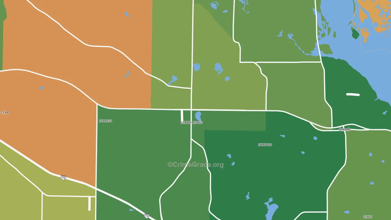 Grand Ridge, FL Map of Theft Rates