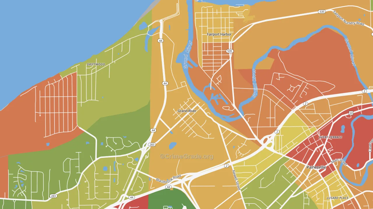 Grand River, OH Map of Theft Rates