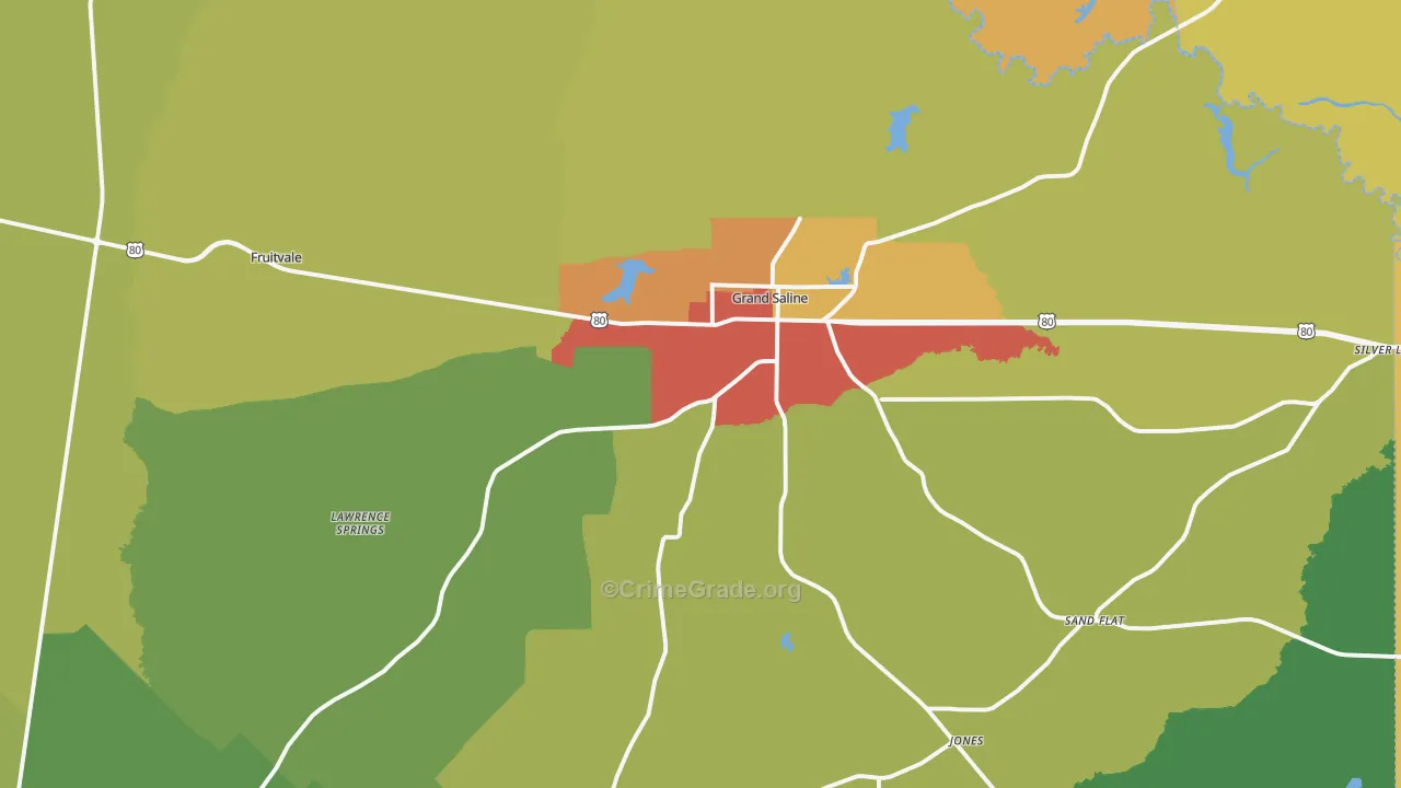 Grand Saline, TX Map of Theft Rates