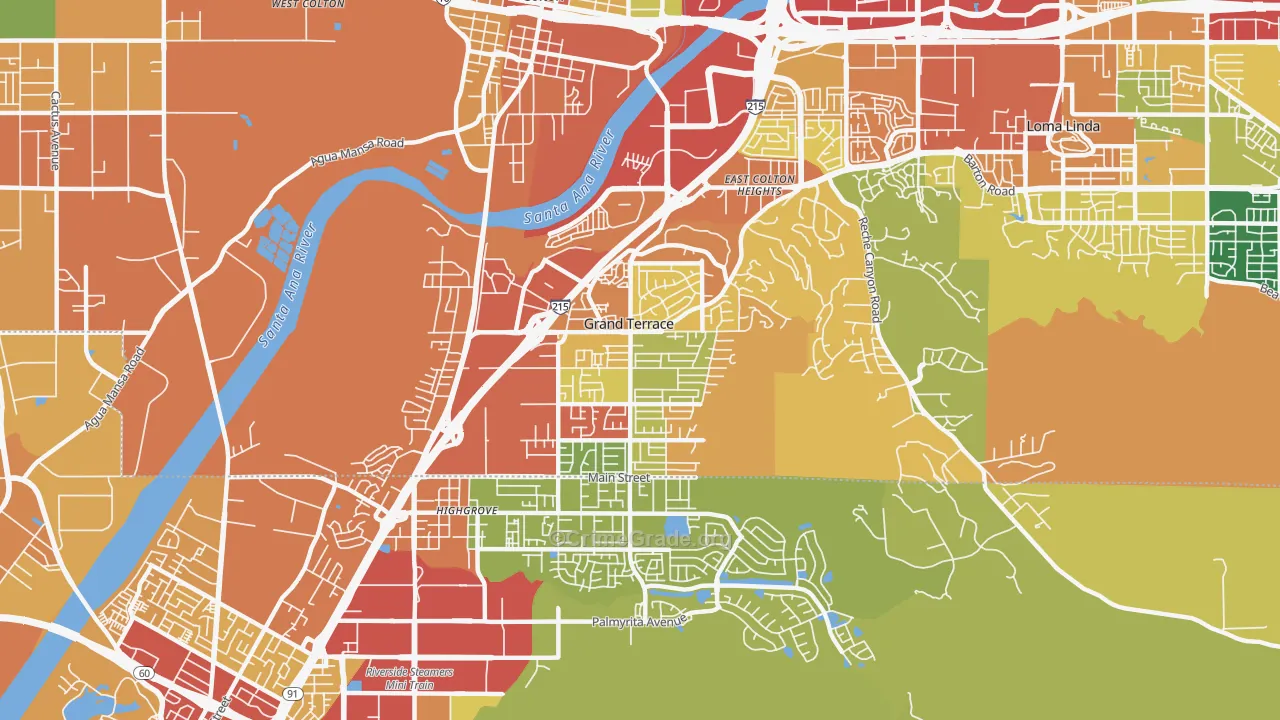 Grand Terrace, CA Map of Theft Rates
