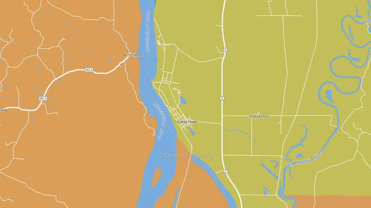 Grand Tower, IL Map of Theft Rates