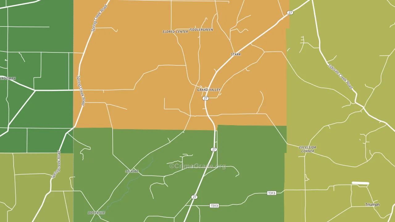 Grand Valley, PA Map of Theft Rates