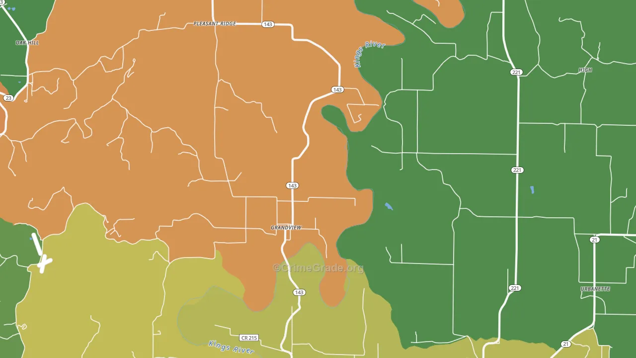Grandview, AR Map of Theft Rates