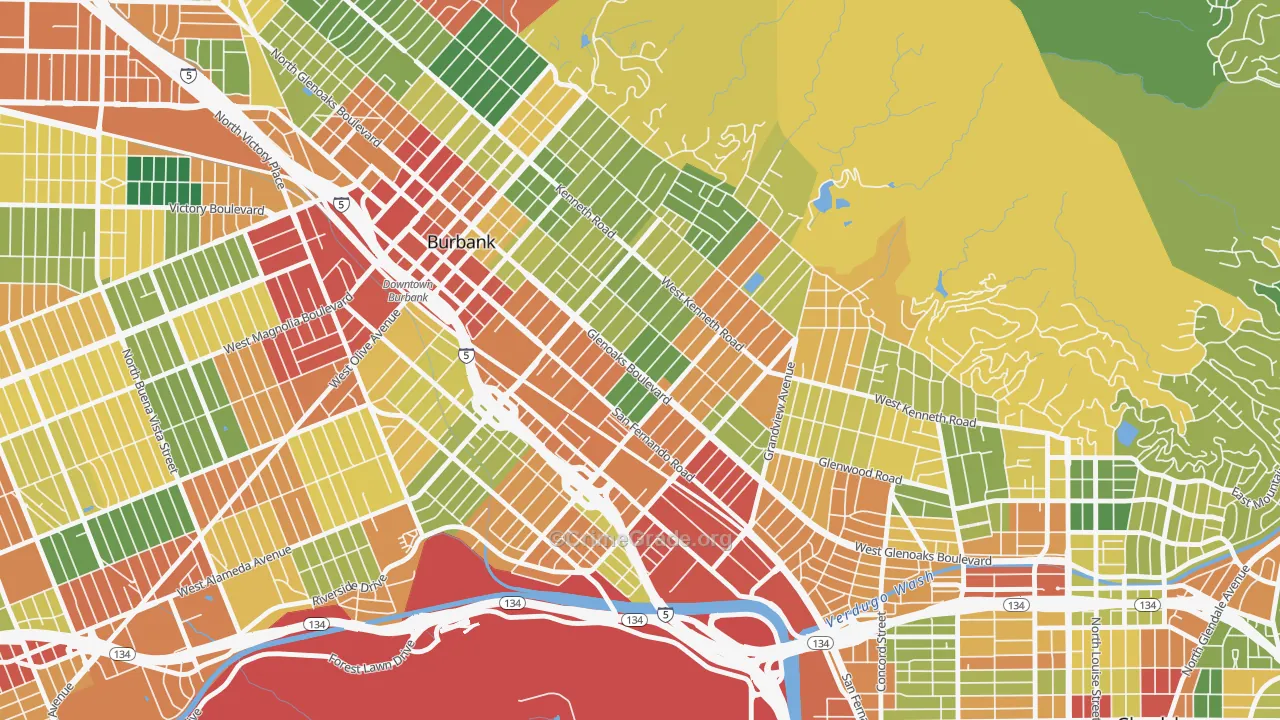 Grandview, Glendale, CA Map of Theft Rates