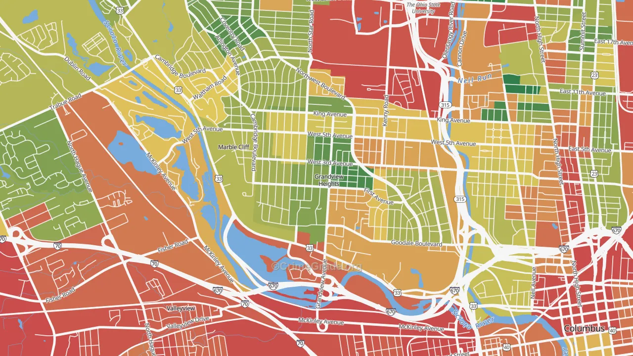 Grandview Heights, OH Map of Theft Rates