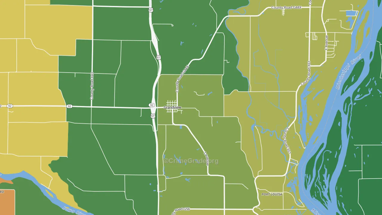 Grandview, IA Map of Theft Rates