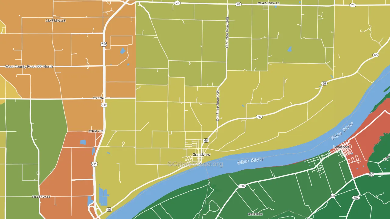 Grandview, IN Map of Theft Rates